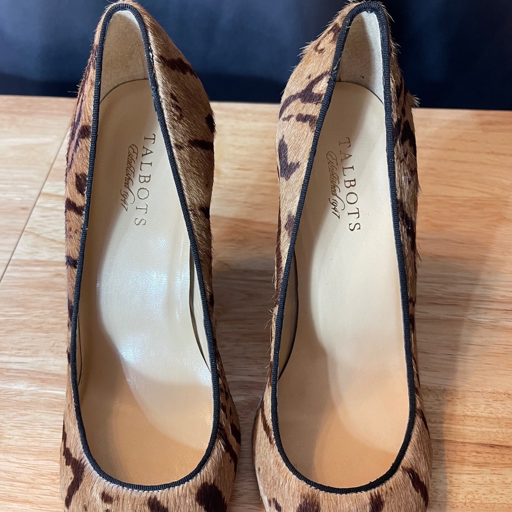 Talbots Womens 10W Animal Print Calf Hair Pointed Toe Pumps Brown Stiletto Heels - Picture 5 of 9